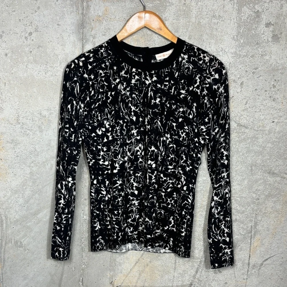Tory Burch Merino Wool Black and White Long Sleeve Top